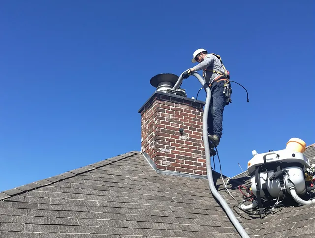 Dedicated Burbank Chimney Sweep team member cleaning a chimney in Burbank, CA