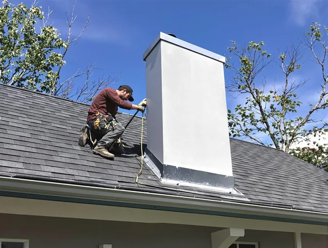 Burbank Chimney Sweep team member finishing chimney construction in Burbank, CA