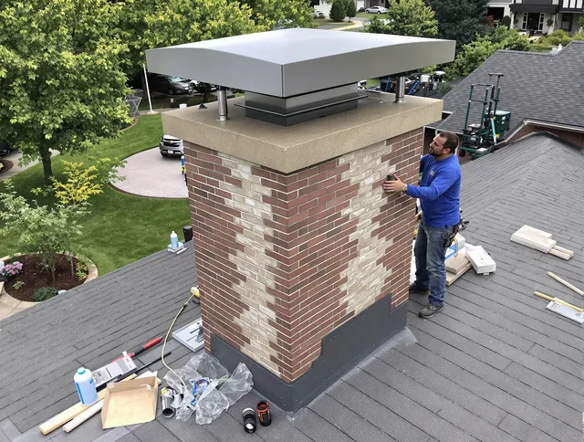 Burbank Chimney Sweep team working on a custom chimney remodel in Burbank, CA