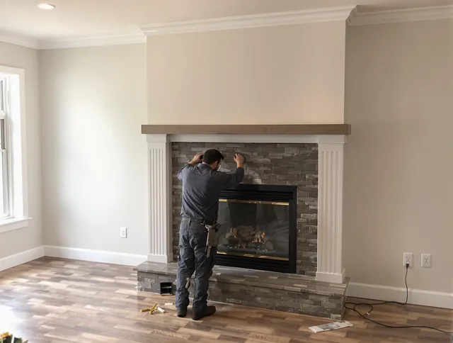 Burbank Chimney Sweep finishing a custom fireplace install in Burbank, CA